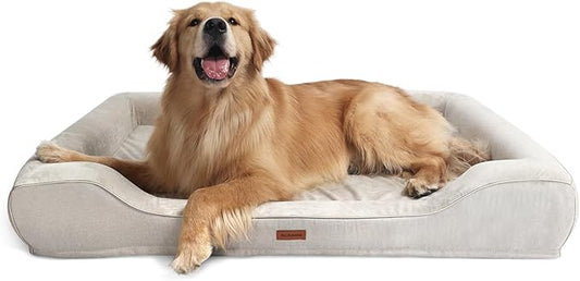 Cooling Orthopedic Extra Dog Beds with Washable Removable Cover,Cool Gel Memory Foam Couch Bed for Jumbo Dogs with Non-Slip Bottom and Egg-Crate Foam Big Waterproof,48.0" LX30.0 WX9.0 Th Beige