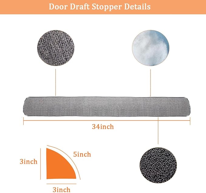 34 Inch Under Door Draft Stopper, Blocks Hot Cold Air Wind from Door and Window Bottom,Weather Seal, Reduce Noise Light,Triangular, Gray