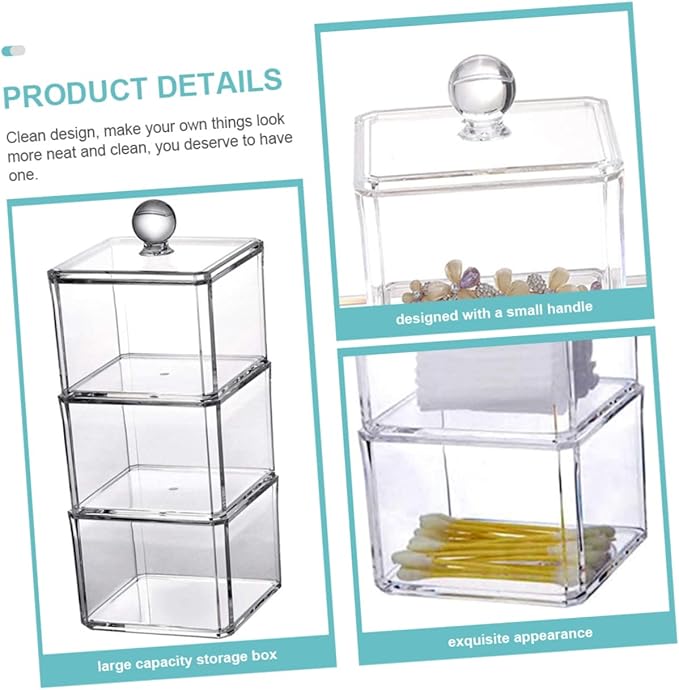 Clear Makeup Remover Storage Box with Lid Acrylic Cotton Pad Organizer for Bathroom Vanity and Cosmetic Display Case 9.05X3.62X3.62 Inches