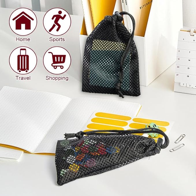 Mesh Bag, Small Nylon Mesh Drawstring Bag with Cord Lock, Black, 6 Pcs,5.9 x 7.9 Inch for Travel Stuff Bags, Cleansing Supplies