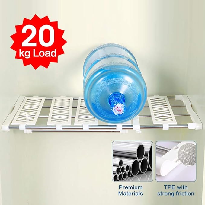 BAOYOUNI Expandable Closet Shelf Rod Clothes Storage Rack Organizer Separator Space Saving with 5 Mesh Spacers and 1 Hanging Rod, 17.72-27.56 in