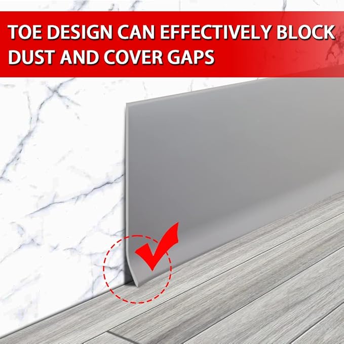 FONUNO Vinyl Wall Base Baseboard Molding Trim 4" Flexible Self Adhesive Rubber Wall Base Moulding Trim Peel and Stick Design, 4 Inch x 100 Feet, Gray