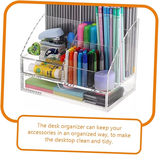 Ciieeo Acrylic Desk Organizer Drawer Multi-compartment Pen and Lipstick Holder for Home and Office Storage Box for Cosmetics and Accessories Birthday Mother Day
