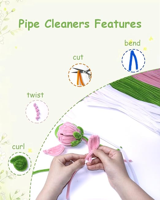Pipe Cleaners, 400 Pieces Chenille Stems for Flower Bouquet Making, Fuzzy Sticks for DIY Projects, STEM Activities, Length 11.8 inches(30cm), Beginner-Friendly Gifts for Craft Lovers (Yellow)