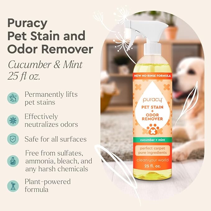Puracy Natural Pet Stain & Odor Remover 25oz - Enzyme Cleaner for Dog & Cat Urine