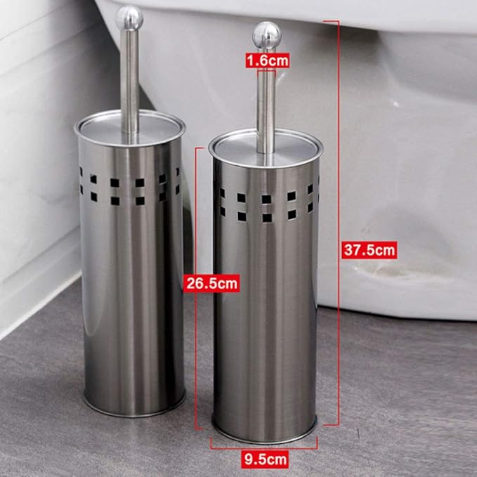 tooloflife Toilet Brush Rust-Resistant with Strong Bristles and Soft Handle Holder Set for Toilet Cleaning Silver