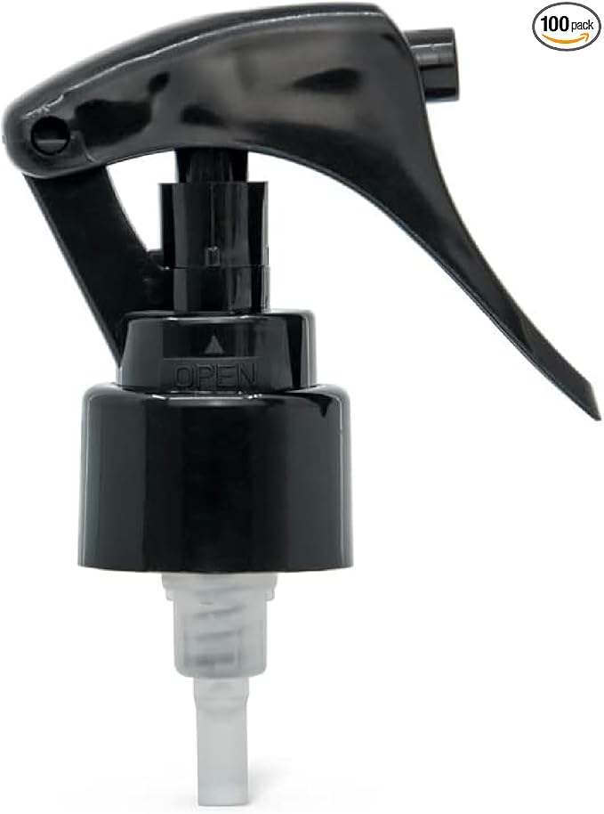 uh*Roh*Muh 24/410 Mini Trigger Sprayer (Pack of 100) Black - Smooth Skirt Design, Easy Fit, Adjustable Spray Nozzle - Perfect for DIY, Home, and Garden Use