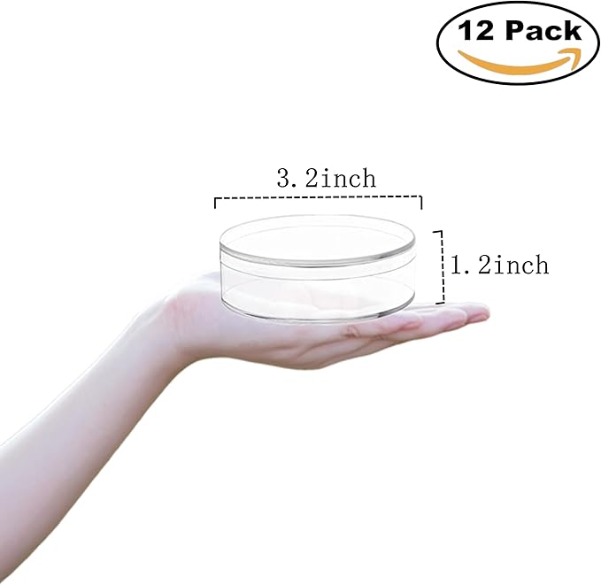 Acrylic Box with Lid Small Clear Box 12Packs Round Organizer Container Acrylic Circle Box for Candy Pill and Tiny Jewelry Storage Boxes Organize Containers