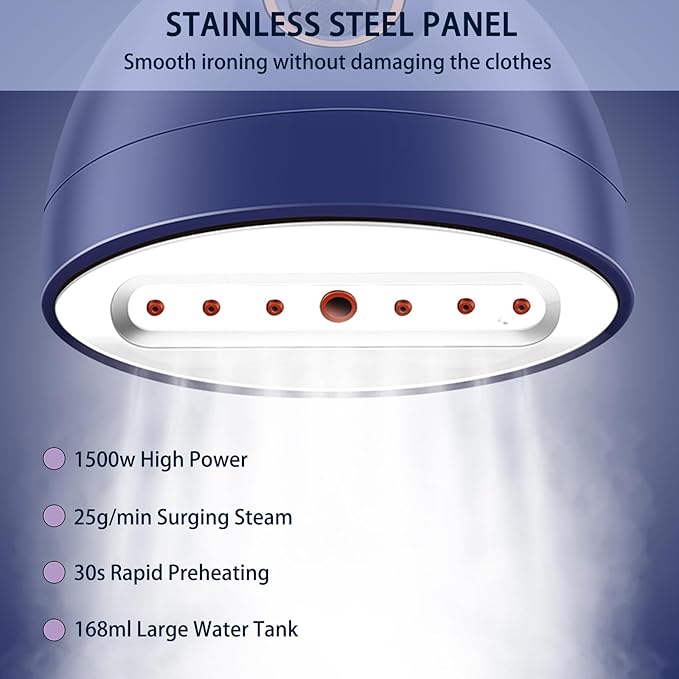 Foldable Steamer for Clothes, 1500W Household and Travel Powerful Steamer, 30S Rapid Preheating, 1.76lb, 168ml Horizontal and Vertical Wet Dry Dual-purpose Iron (Blue)