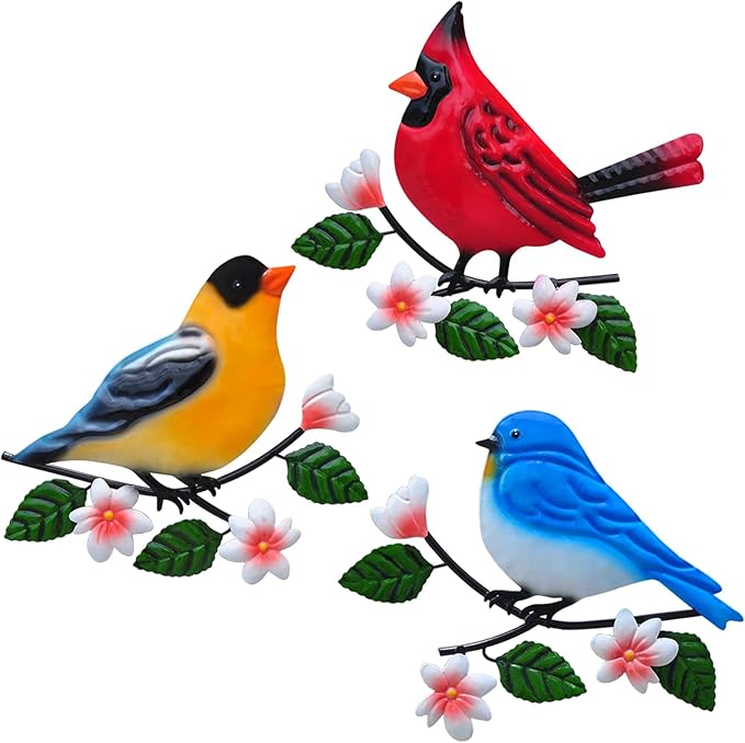 Metal Bird Wall Art Decor 3D Outdoor Sculpture Outdoor Hanging Decor Metal Wall Decor Suitable for Gardens Fence Patio Living Room Bedroom Yard Decor.
