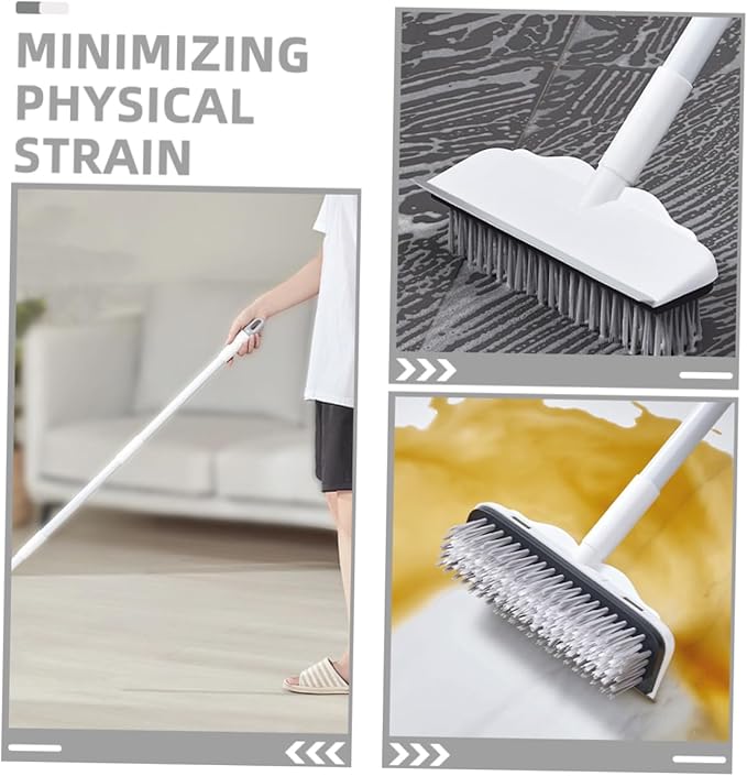 Multi-Surface Floor Scrubber Brush Stainless Steel Handle Bathroom Floor Brush Squeegee for Dry Wet Cleaning