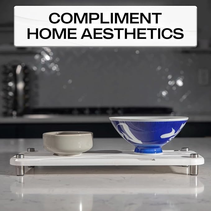 2-Piece Water Absorbing Stone Tray Set – Fast-Dry Diatomite Soap Trays for Bathroom & Kitchen Sink, Silver Finish
