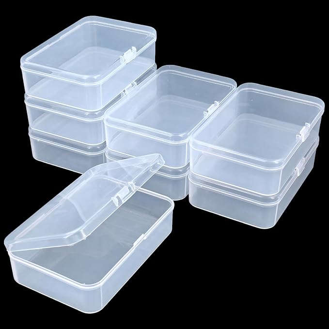 8 Pack Rectangular Clear Plastic Storage Containers Box with Hinged Lid for Beads and Other Small Craft Items (4.92 x 3.35 x 1.38 inch)