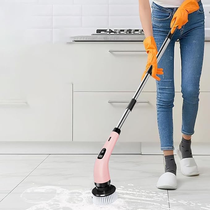 Electric Spin Scrubber, Cordless Bathroom Scrubber, Electric Brush Cleaner, 370 RPM USB Rechargeable Scrubber with 3 Replaceable Brush Heads, 2 Adjustable Speeds Bathroom