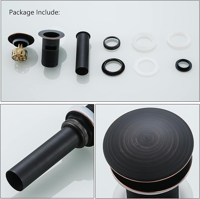 Oil Rubbed Bronze Pop Up Drain with Overflow,Bathroom Sink Drain with Hair Strainer Basket Hair Catcher Push Sink Drain Lavatory Drain 83606-1ORB.