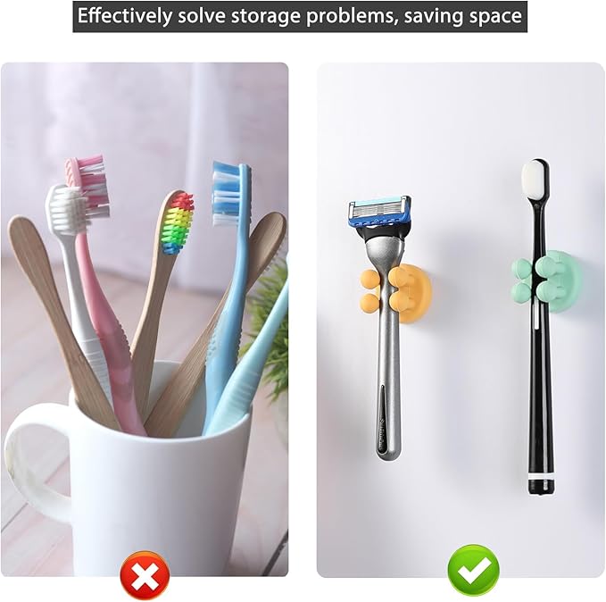 iBetterLife Razor Holder for Shower Wall - 6Pcs Self Adhesive Silicone Toothbrush Holders Wall Mounted Multi-function Cute Utility Hook for Hanging Towel for Bathroom Kitchen Living Room Office, Black