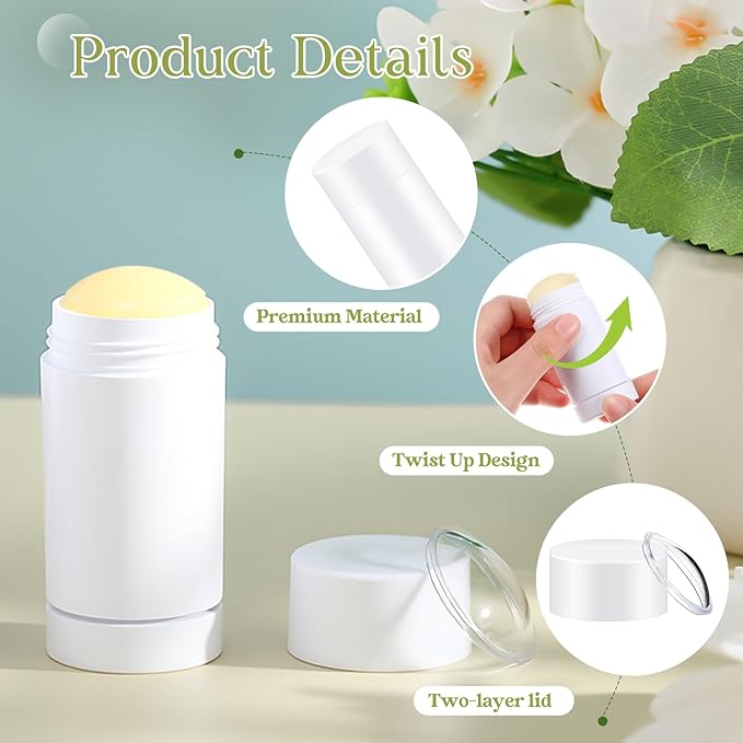 30 Pcs Empty Deodorant Containers Twist up Filling Stick Plastic Deodorant Container Refillable Bottles Bottomfill Round Lip Balm Tubes for Homemade DIY Lipstick Crayon(30 ml,White)