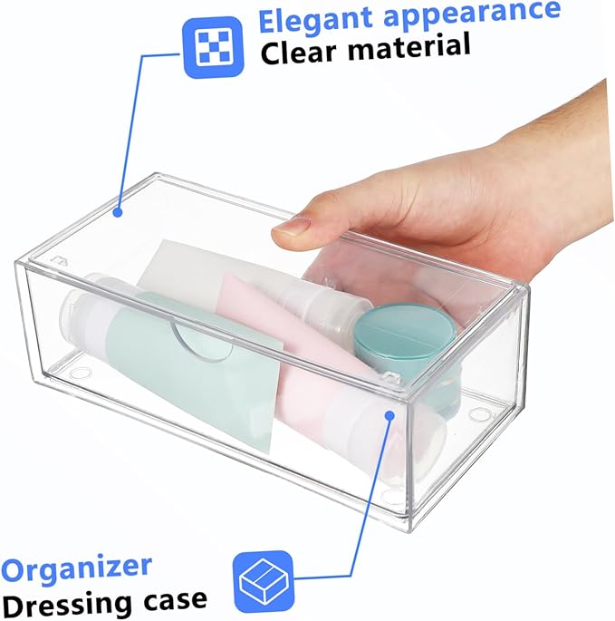 GLEAVI 3Pcs Transparent Makeup Organizer Box Stylish Lipstick Holder Cotton Swab Storage Divided Design with Lid for Easy Access Cleanliness for Bathroom Bedroom Use