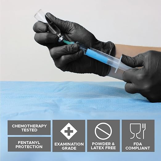 BioSkin Nitrile Exam Grade Disposable Gloves, 4 Mil - Large | Powder-Free, Chemical + Puncture Resistant, Textured | for Medical, Industrial, Janitorial, Food Service (Box of 100)