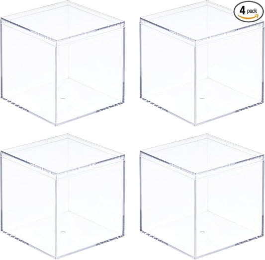 MECCANIXITY Clear Acrylic Plastic Storage Box Square Cube Display Case with Lid, 8.1x8.1x8.1cm Container Box for Small Item, Pack of 4