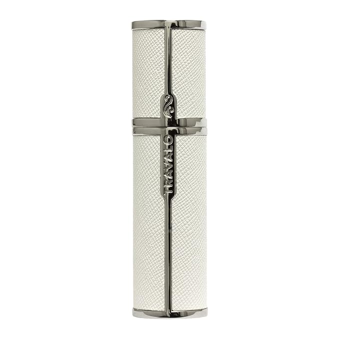Travalo Milano Perfume Atomizer - Leak-Proof and TSA Approved for Air Travel - Reusable, Airtight, Easy Fill Mini Pump Sprayer - Lightweight, Vegan Leather with Polished Metal Outer Shell - White