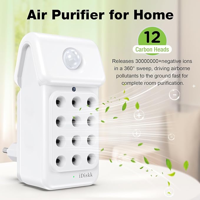 Improve Indoor Air Quality: iDiskk 3Pack Plug in Air Ionizers Negative Ion Technology Air Purifier, Mini Portable Air Freshener for Bedroom, Bathroom, Office