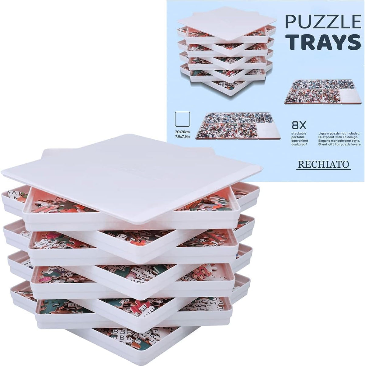 8 Stackable Puzzle Sorting Trays for Jigsaw Puzzles Puzzle Holder - Image 1