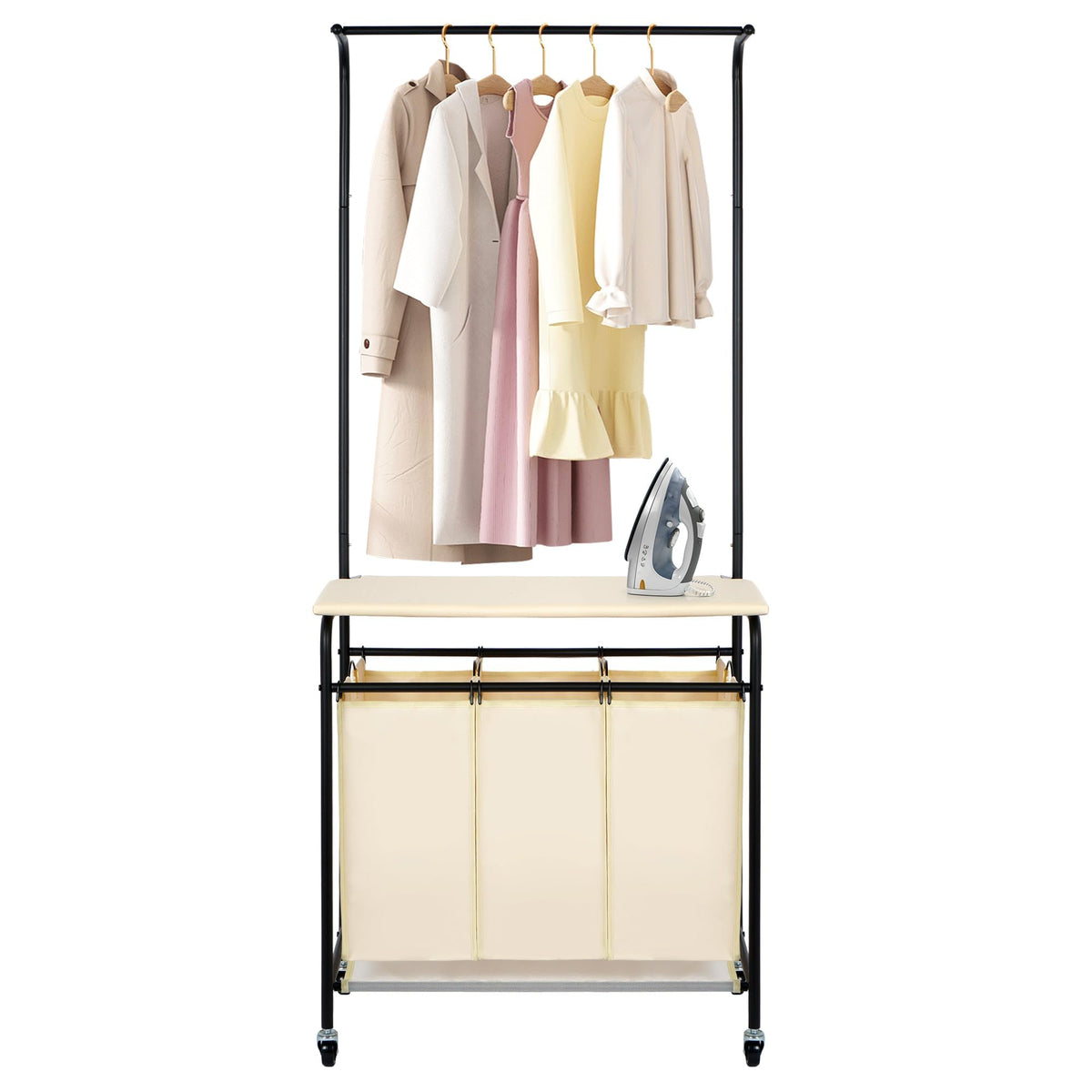 MYOYAY 3 Section Laundry Sorter with Garment Hanging Bar - Image 1