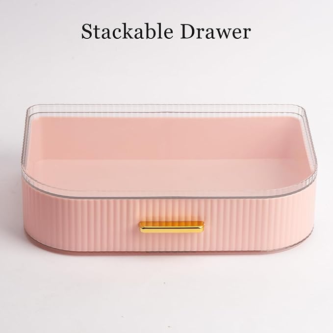 Makeup Organizer with Stackable Drawer, 360 Rotating Makeup Brush Holder, 11-inch Wide Large Cosmetic Display Case, Skincare Organizers and Storage for Dresser, Vanity, Bathroom Countertop