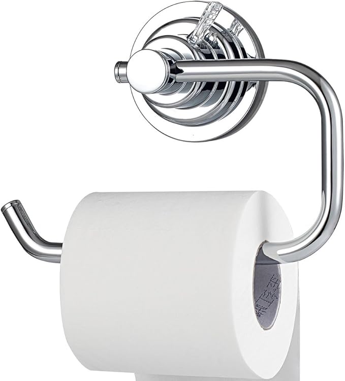 BOPai Modern Vacuum Suction Cup Toilet Paper Holder,Removable Bracket for Bathroom Kitchen.Chrome
