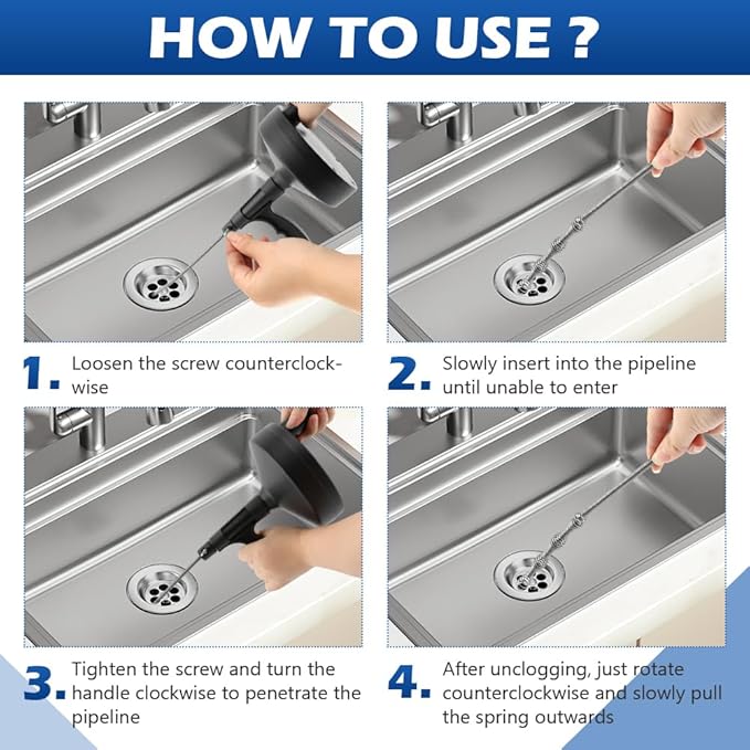 Drain Auger 33 Feet, Snake Drain Hair Removal Tool with 2 Gloves, Plumbing Sink Unclogger Drain Cleaner Toilet Snake Auger for Kitchen Bathroom Tub Shower