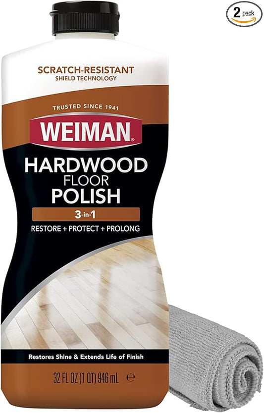 Weiman Wood Floor Polish and Restorer 32 Oz Bundle - High-Traffic Hardwood Floor, Natural Shine, Removes Scratches, Leaves Protective Layer