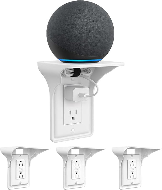 (3 Pack) Outlet Shelf – Wall Mount Organizer for Echo Dot, HomePod Mini, Alexa and Smart Home Devices – Bathroom Space Saver, Renter-Friendly for Kitchen, Bedroom, Office