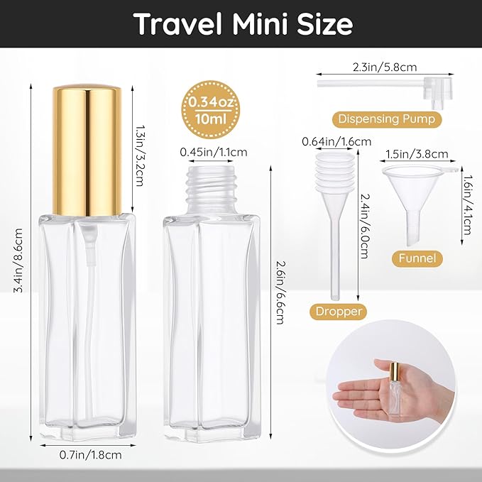 Segbeauty 40pcs 0.34oz Glass Travel Perfume Atomizer Refillable, Mini Glass Perfume Spray Bottle, 10ml Travel Cologne Sprayer with Dispensing Tool, Bulk Fine Mist Spray Bottles Fragrance Atomizer