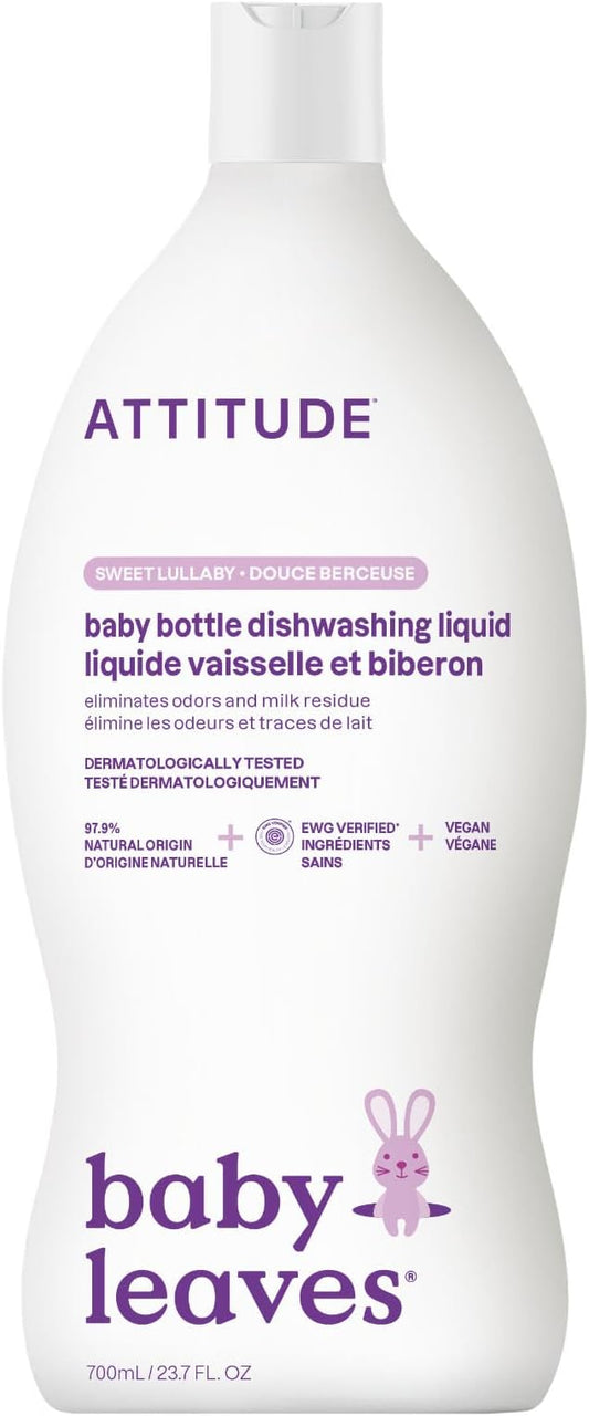 ATTITUDE Baby Bottle & Dish Soap, EWG Verified Bottle Cleaner, Dye Free, Removes Milk Residue & Grease, Vegan, Sweet Lullaby, 23.7 Fl Oz