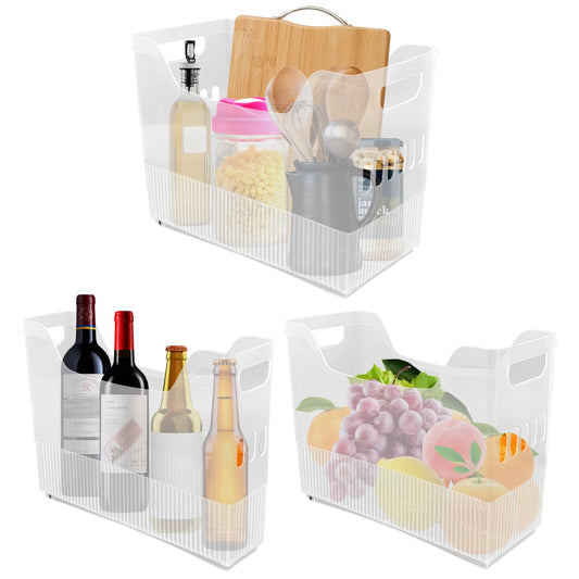 3 Pcs Freezer Organizer Bins with Wheel Clear Plastic - Image 1
