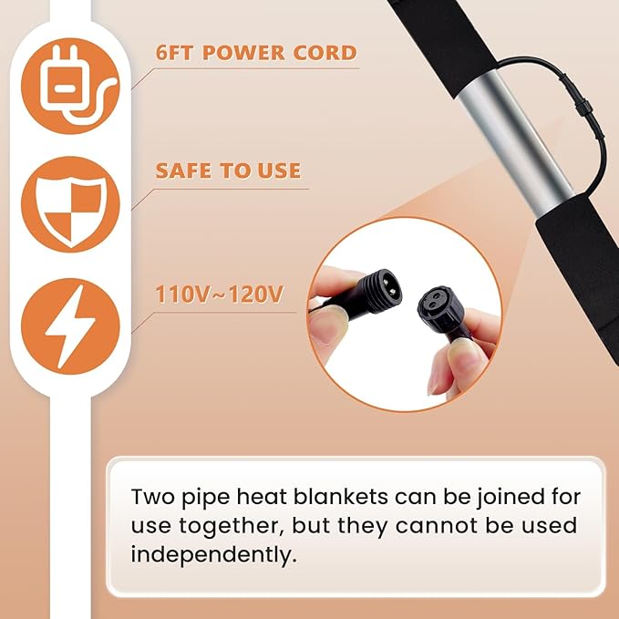 3 Ft YeloDeer 110V~120V Stickable Waterproof Pipe Heat Tape Blanket with 6Ft Power Cord, 38.5" x 6.2" Aluminum Foil Water Heat Trace Blanket for RV Park Water Hydrant Insulated