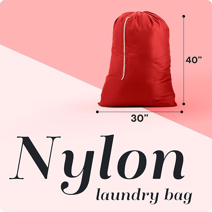 Nylon XL Laundry Bag - Locking Drawstring Closure and Machine Washable. These Bags will Fit a Laundry Basket or Hamper and Strong Enough to Carry up to Three Loads of Clothes (Red)