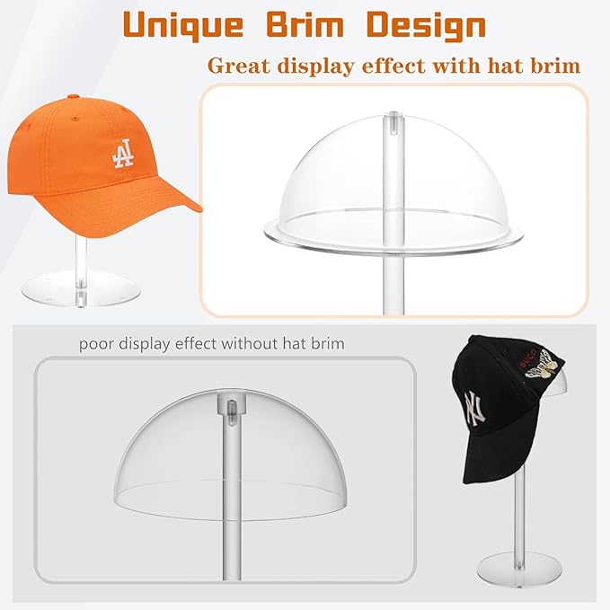 Acrylic Hat Stands for Display, 3 Sets 8" 13" 16" Adjustable Height Baseball Cap Holder, Durable Cowboy Hat Rack Stand, Wig Holder Display Stands for Vendors Retail Salons Home Closet