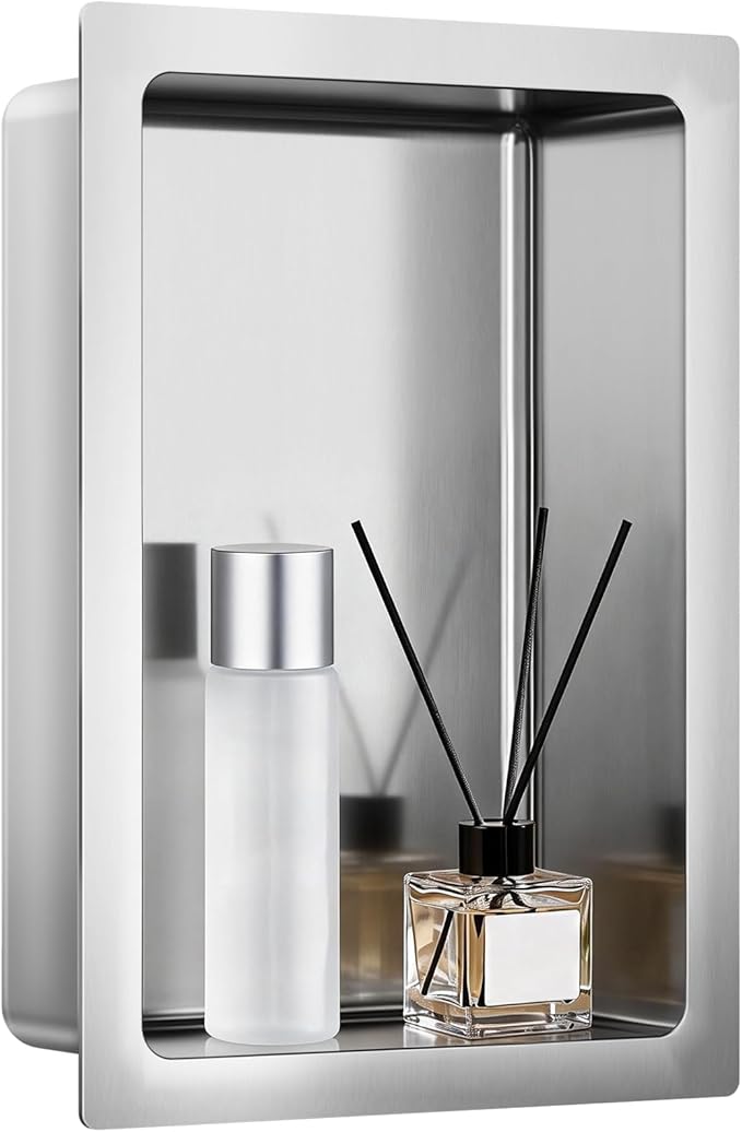 No Tile Needed Shower Niche 13"X 19", Bathroom Wall Niche Single Shelf, Stainless Steel Shower Niche for Bathroom, Kitchens, Balconies