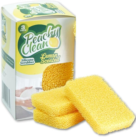 Peachy Clean Kitchen Dish Sponge & Scrubbers, Fresh Lemon Scent, Non-Scratch, Odor-Resistant, Durable Silicone Dish Sponges for Kitchen.