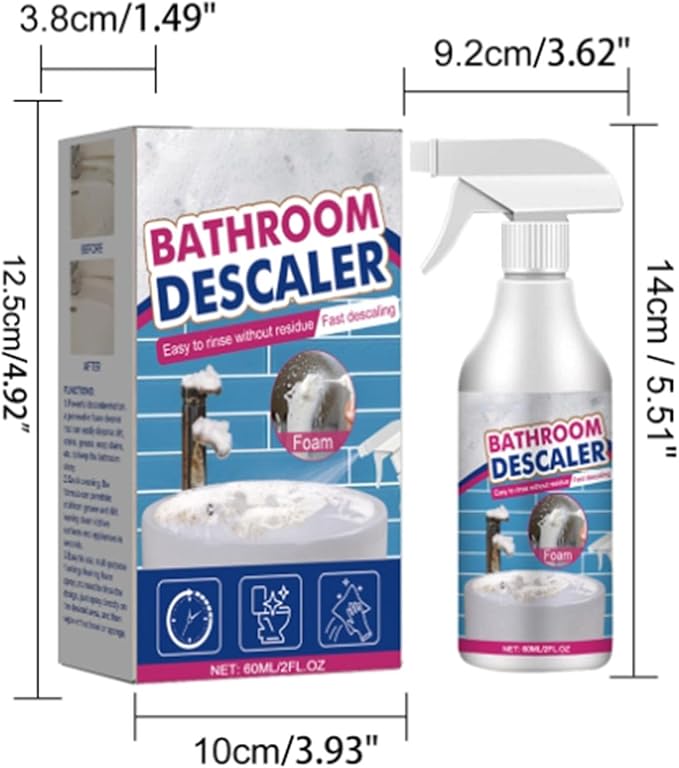 Bathroom Descaler Foam Cleaner Spray, Stubborn Stains Cleaner for Tiles, Faucets, Tubs & Glass, 60ml Each - All-Purpose Bathroom Stain Remover, Fresh Scent (1)