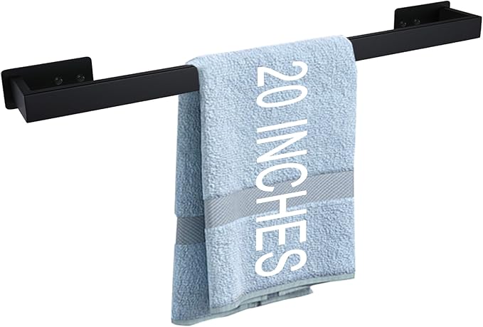 LANC Matte Black Bath Towel Rack 20-Inche Self-Adhesive Bathroom Towel Bar for Wall Mounted and No Drilling Towel Rod, Sticky on Kitchen Bathroom Towel Holder 304 Stainless Steel, A8310MB-L5