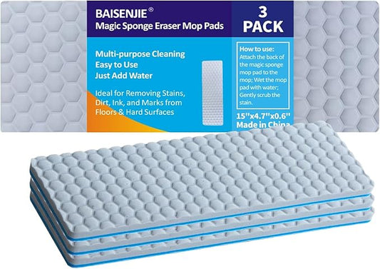 Magic Sponge Eraser Mop Pad, Melamine Sponge Cleaning Pads Refills Suitable for 15" Flat Mop Head,for Home Kitchen Bathroom Swimming Pool Boat