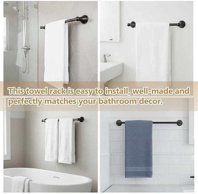 24 Inch Bathroom Towel Bar, Oil Rubbed Bronze Wall Mounted Towel Rack, Bathroom Towel Holder for Hand Towels, Stylish Towel Bar for Bathroom Decor
