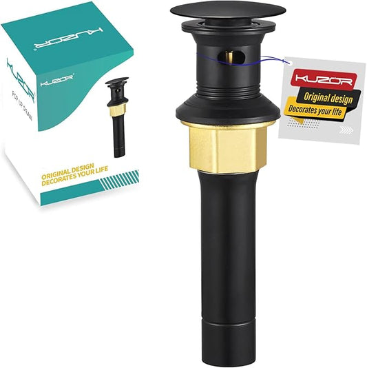 Matte Black Pop Up Bathroom Sink Drain with Overflow - Fits 1-5/8" to 2" Holes, 304 Stainless Steel for Vanity/Vessel Sink