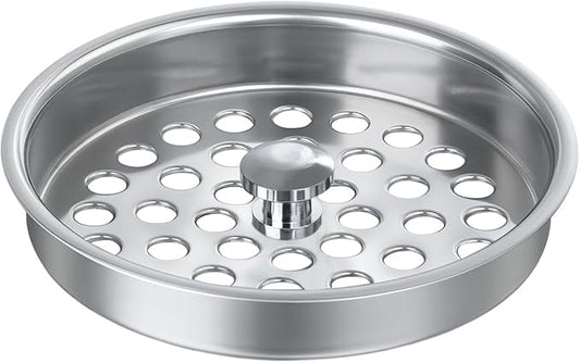 Commercial-Grade Sink Drain Strainer for 3-1/2" Drain, Shallow Basket Strainer Food Catcher, Waste Drain Lever Cover, for Kitchen Utility Industrial Sink, Larger Drain Hole, 304 Stainless Steel
