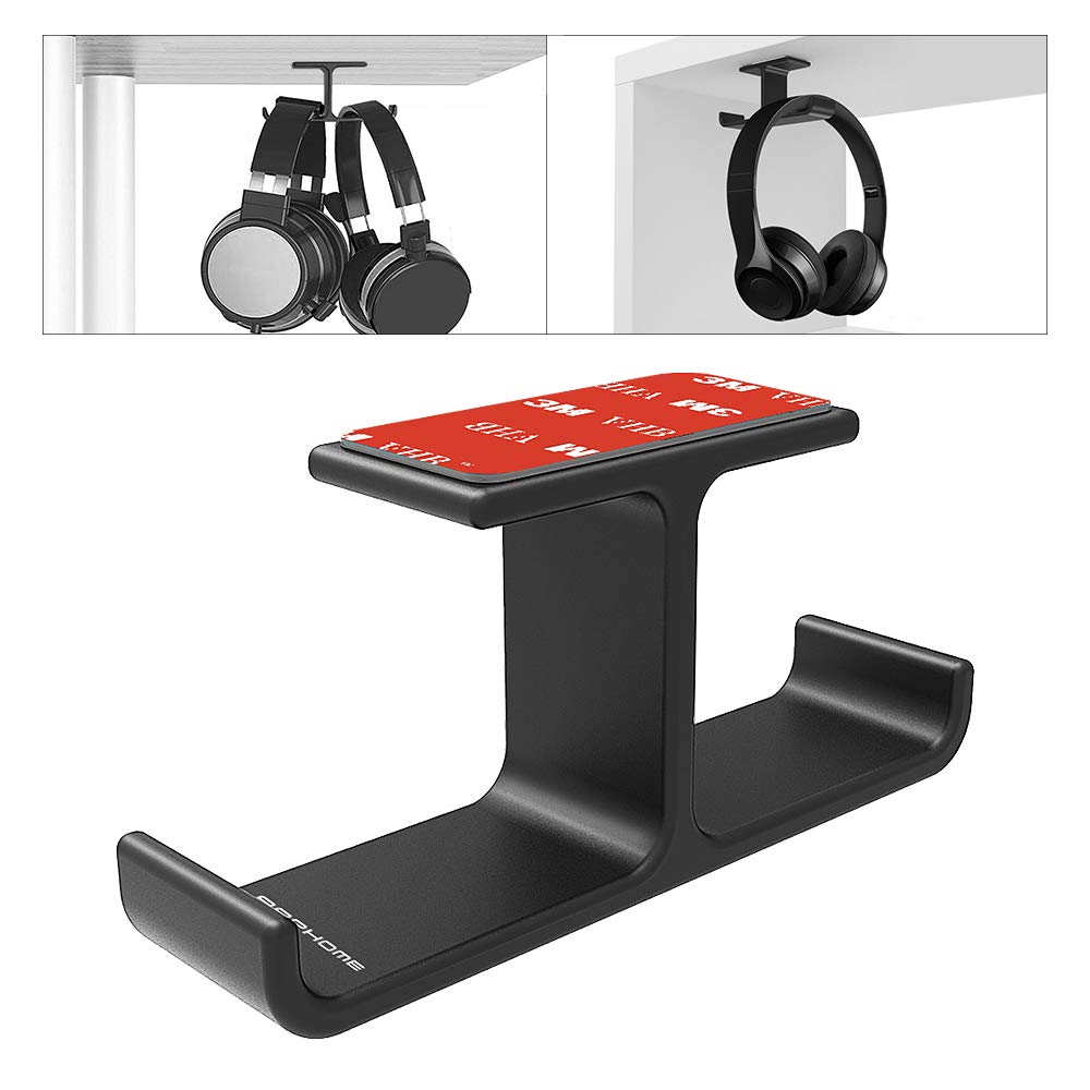 Dual Headphone Hanger Stand for Under Desk, Aluminum - Image 1