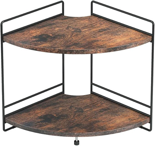 2 Tier Corner Shelf, Bathroom Organizer Countertop, Wooden Bathroom Trays for Counter Vanity Organizer, Makeup Cosmetic Storage Shelf, Kitchen Spice Rack, Rustic Brown