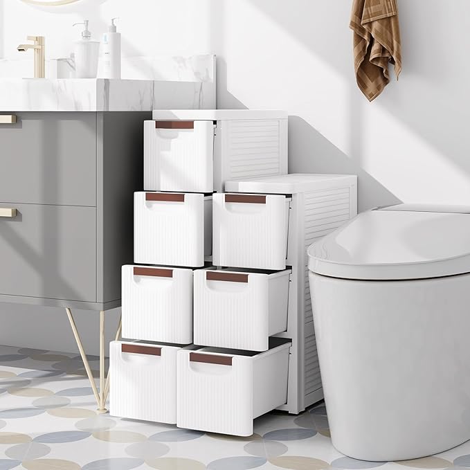 Giantex 3 Drawers Storage Cart, Narrow Plastic Dresser, Rolling Organizer Cart for Office Classroom Bedroom Bathroom Art Craft Supplies, Mobile Slim Utility Cart on Wheels (7.5"x16.5"x22.5")